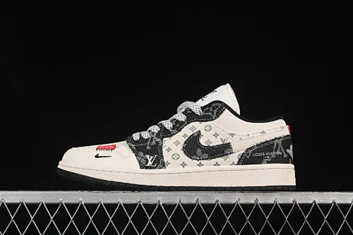 All categories Air Jordan Jordan series basketball shoes Air Jordan 1 Low High-end customized low-top sneakers Air Jordan 1 Low AJ Joe 1 LV joint black hook High-end customized low-top retro basketball shoes YX5066-332